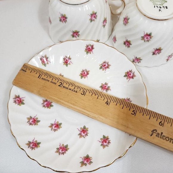 John Aynsley Hathaway Cup & Saucer bone china roses swirled edge England 2 sets - Picture 11 of 11